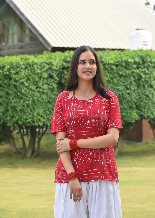 RED AAINA KURTI