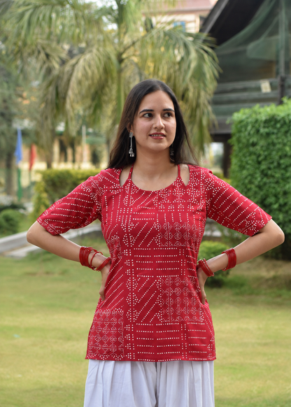 RED AAINA KURTI