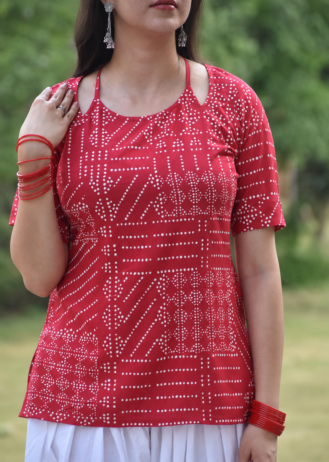 RED AAINA KURTI