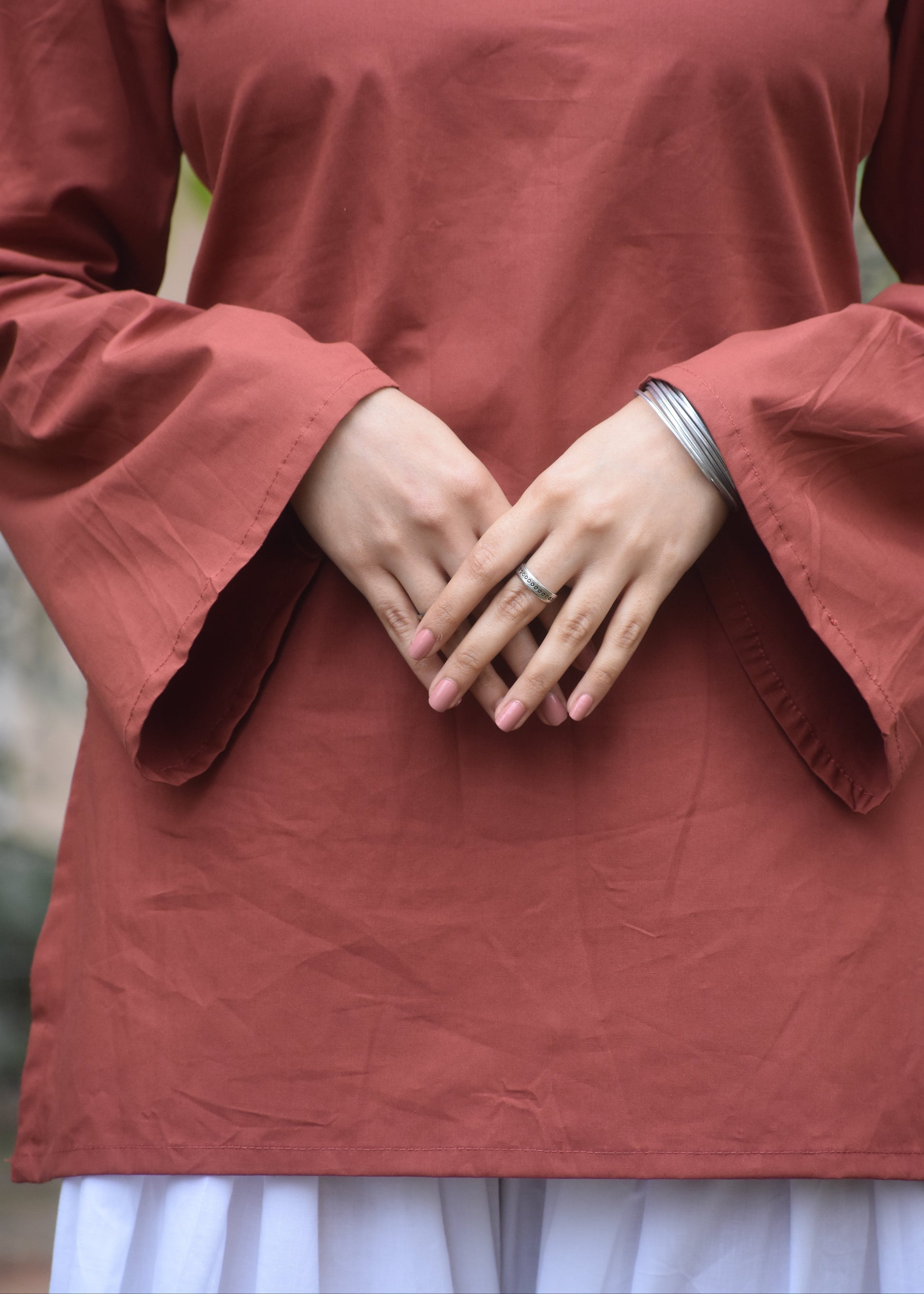 pakistani bell sleeves brown short kurti